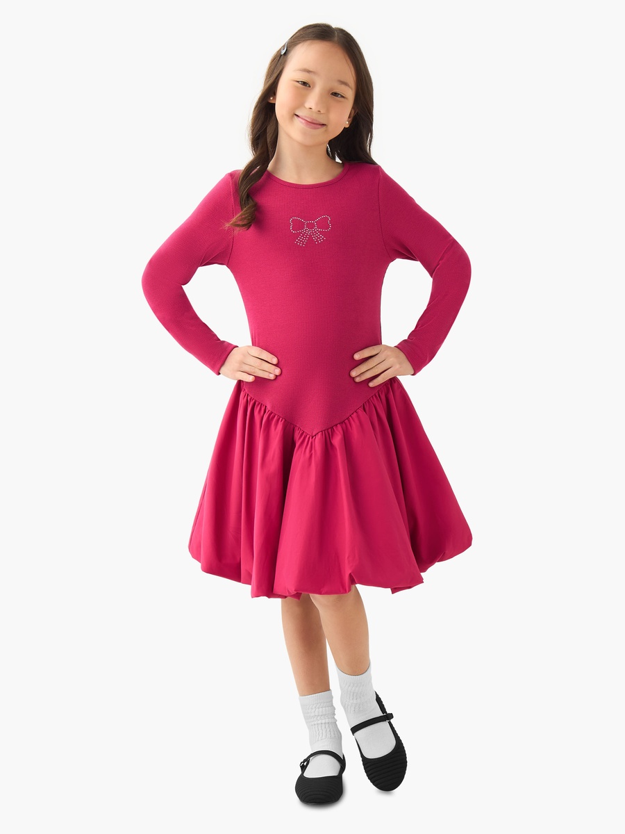 Round Neck Long Sleeves Knee Length Dress with Embellishments
