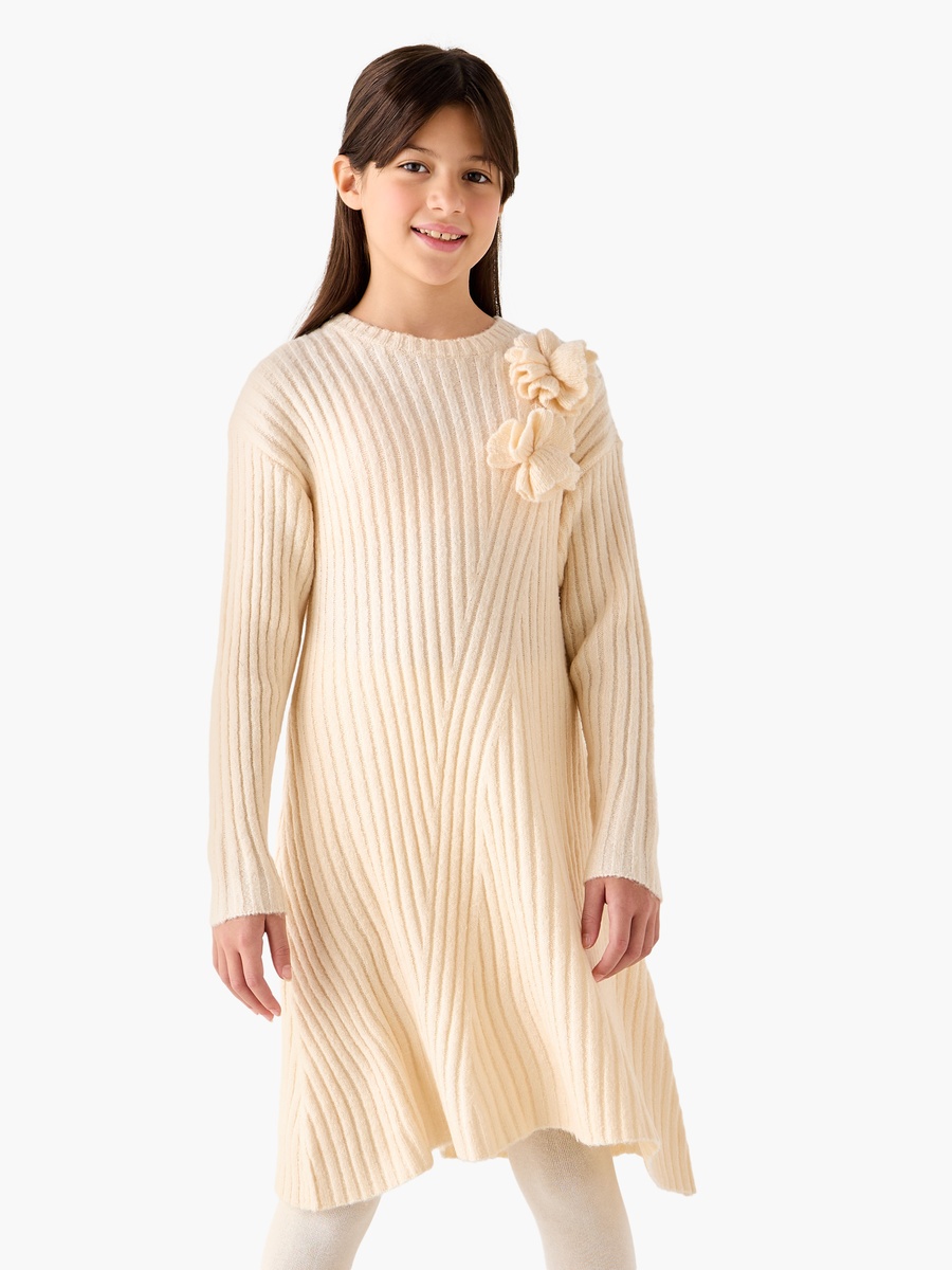 Floral Accent A-Line Sweater Dress with Tights
