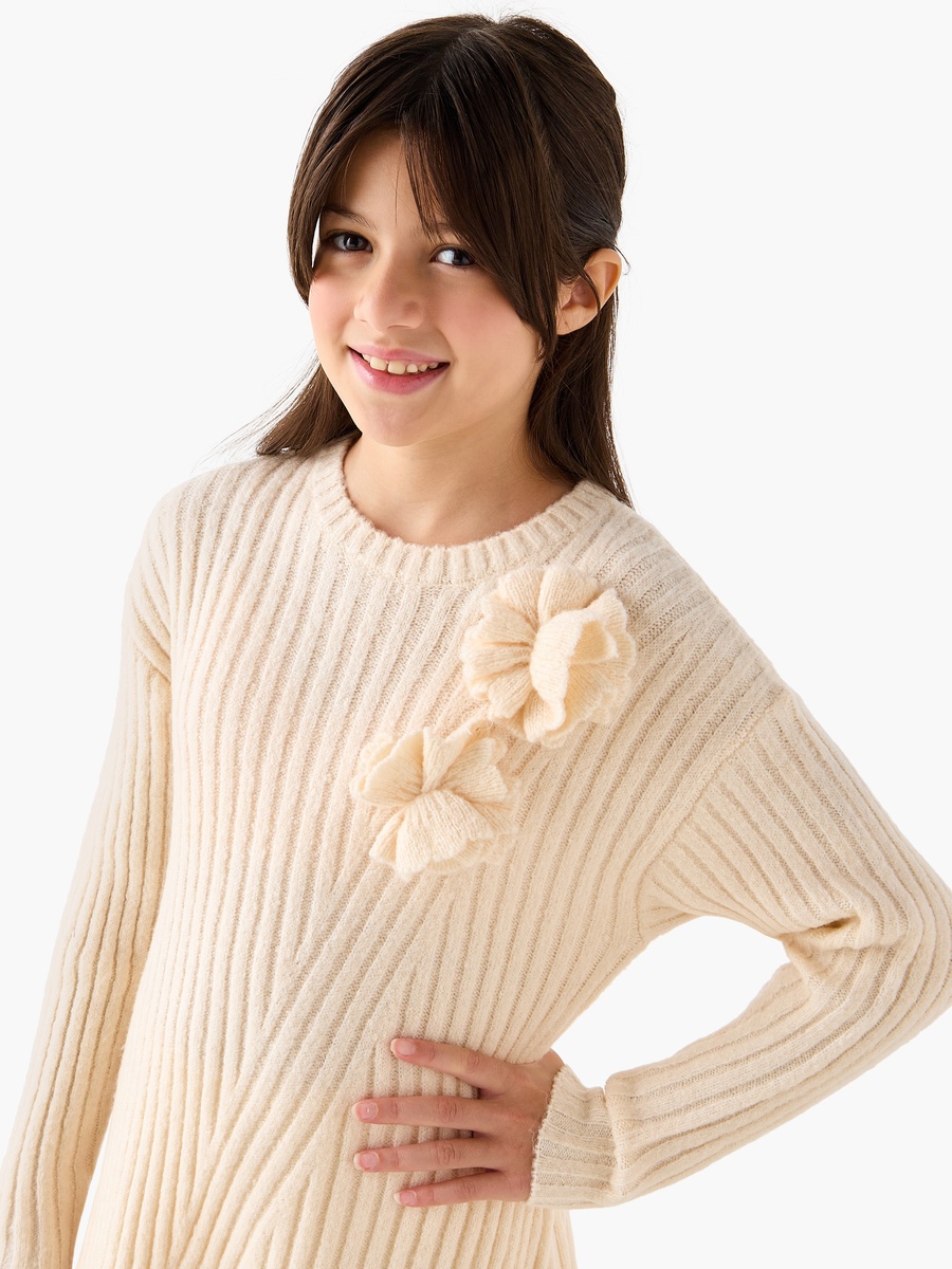 Floral Accent A-Line Sweater Dress with Tights