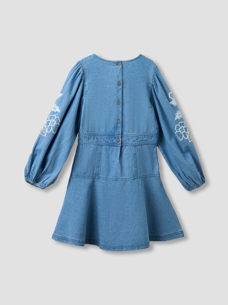 Round Neck Long Sleeves Dress with Embroidery