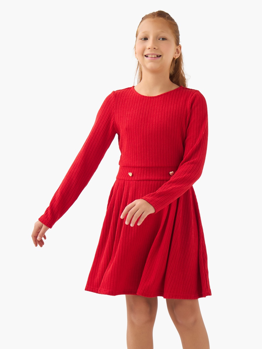 Round Neck Long Sleeves Dress with Ribbed Design