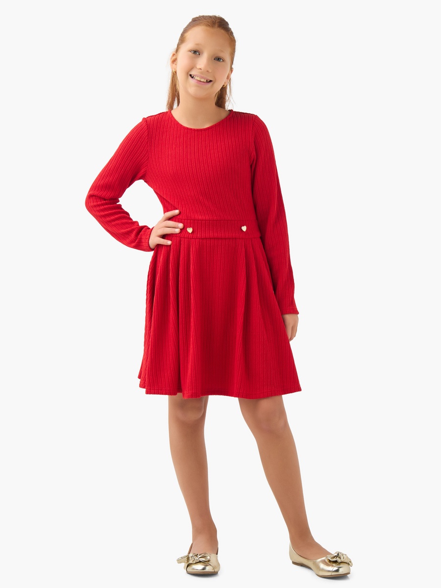 Round Neck Long Sleeves Dress with Ribbed Design
