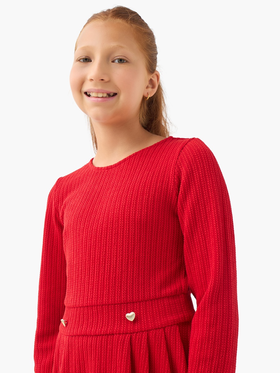 Round Neck Long Sleeves Dress with Ribbed Design