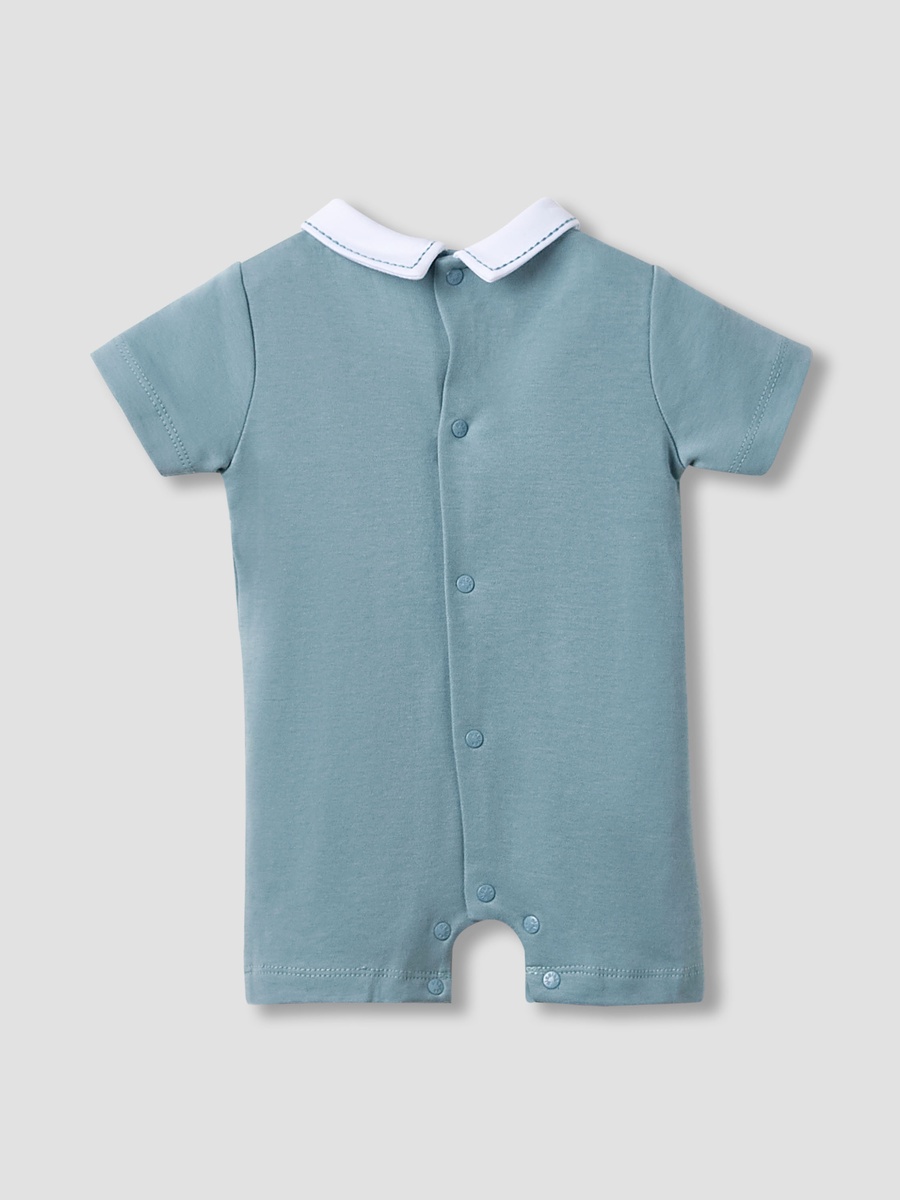 Peter Pan Collar Romper with Smock Detail - Cotton - Short Sleeves