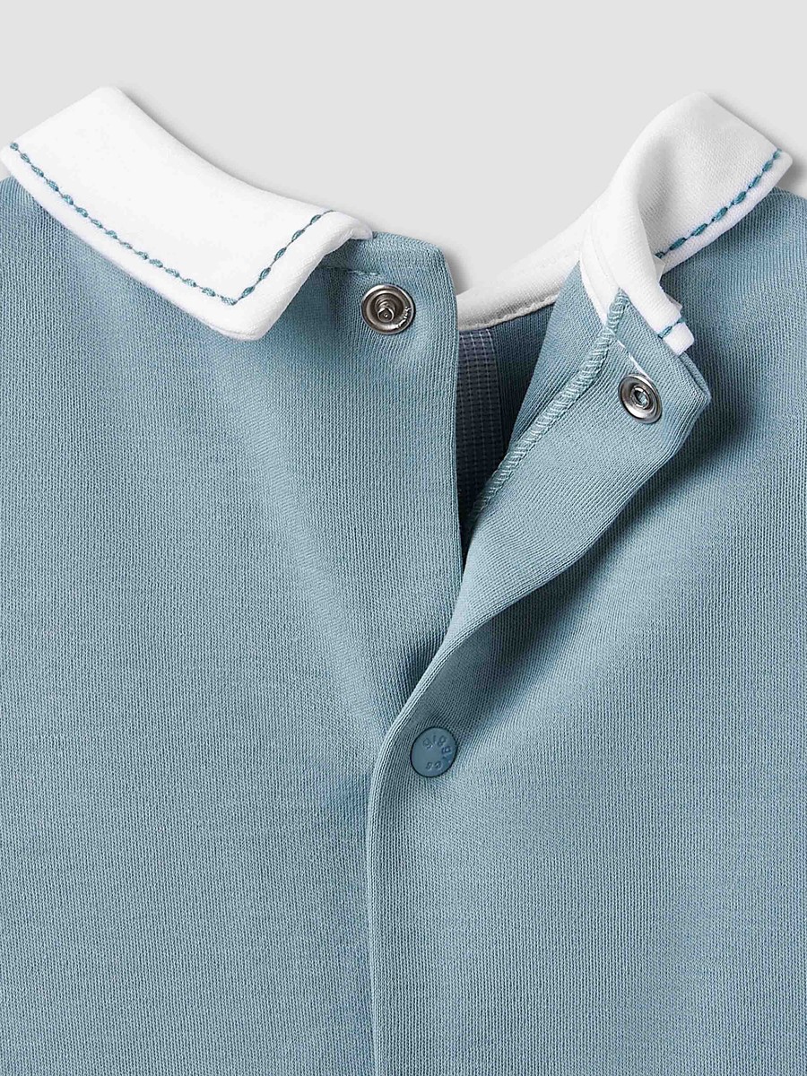 Peter Pan Collar Romper with Smock Detail - Cotton - Short Sleeves