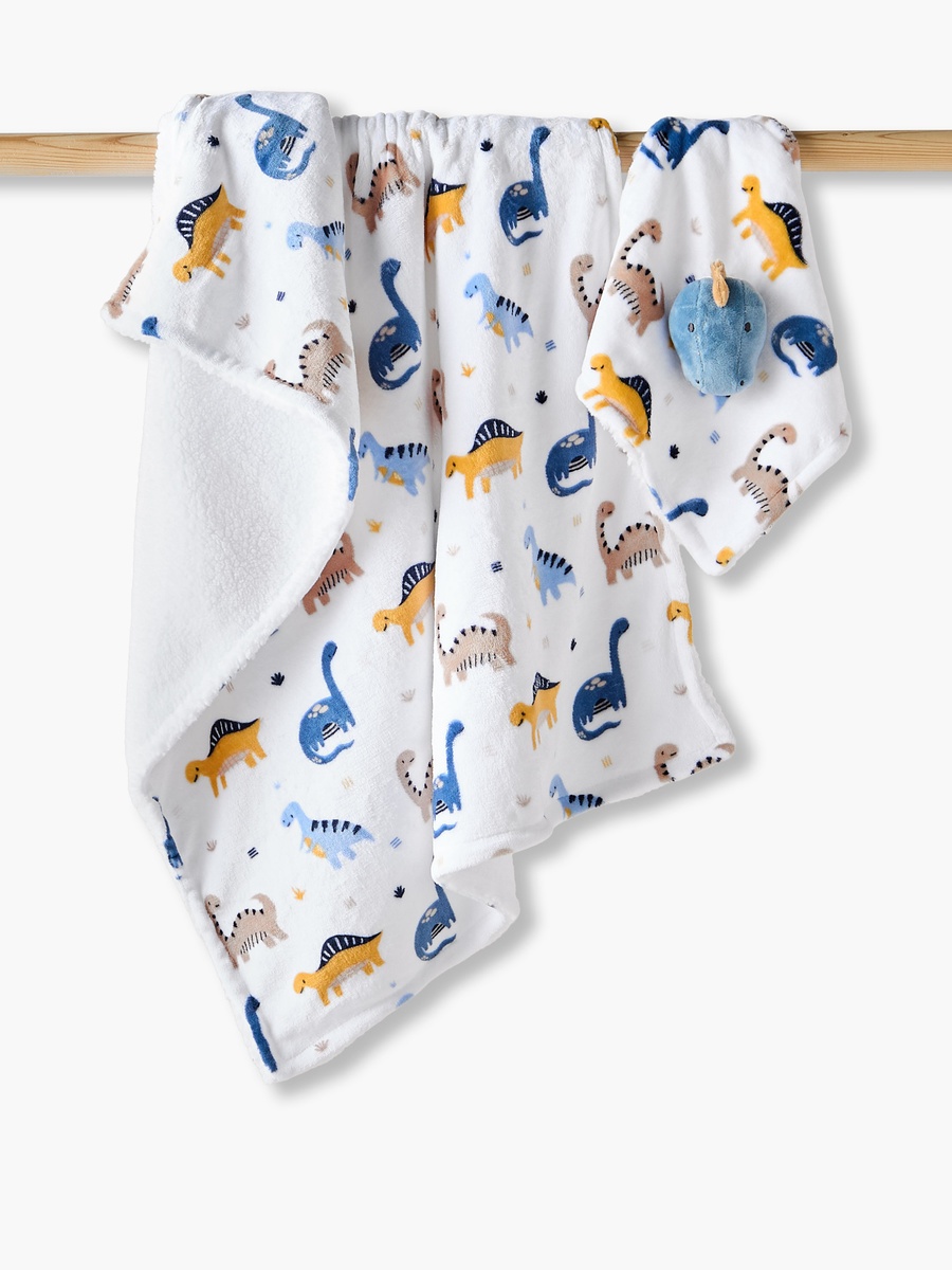 Raschel Blanket and Security Blanket with Dinosaur Print - 75x100 cm
