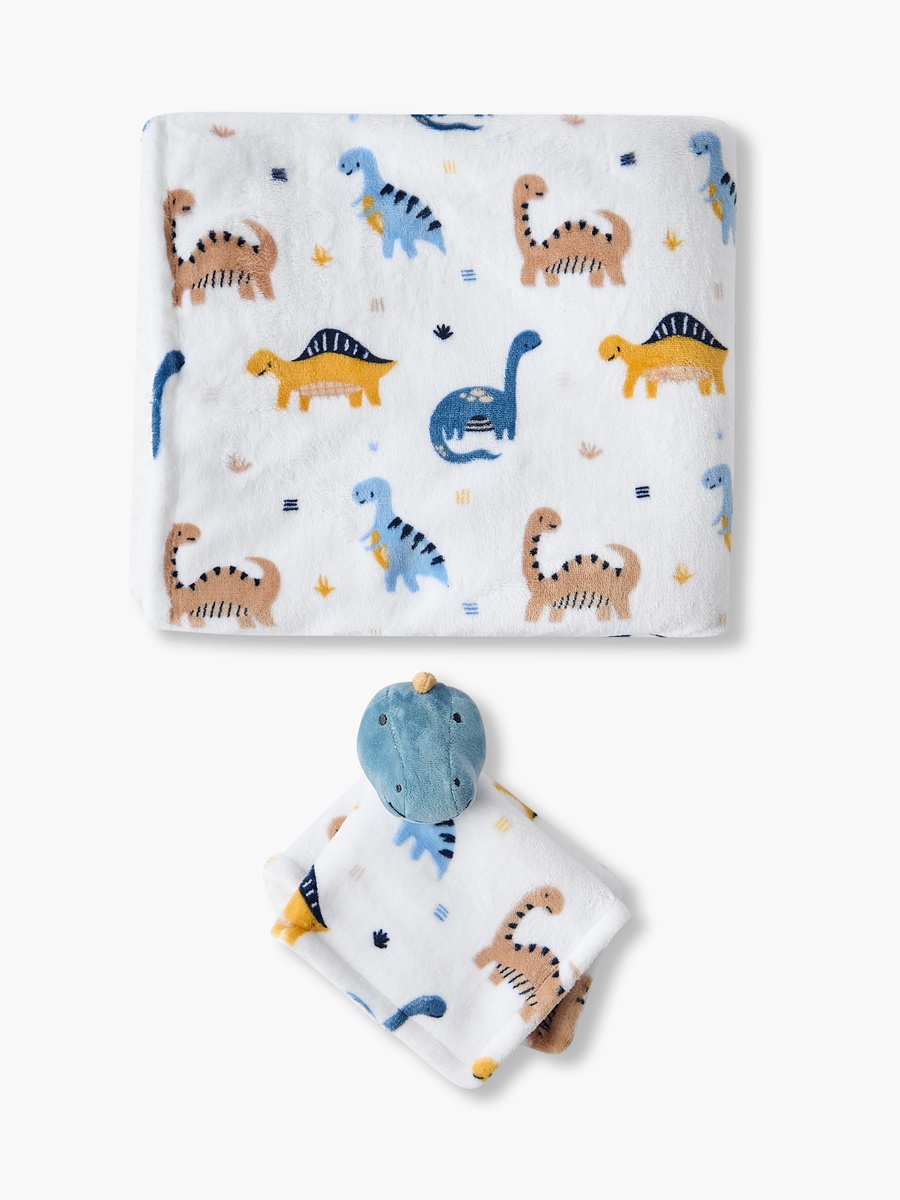 Raschel Blanket and Security Blanket with Dinosaur Print - 75x100 cm