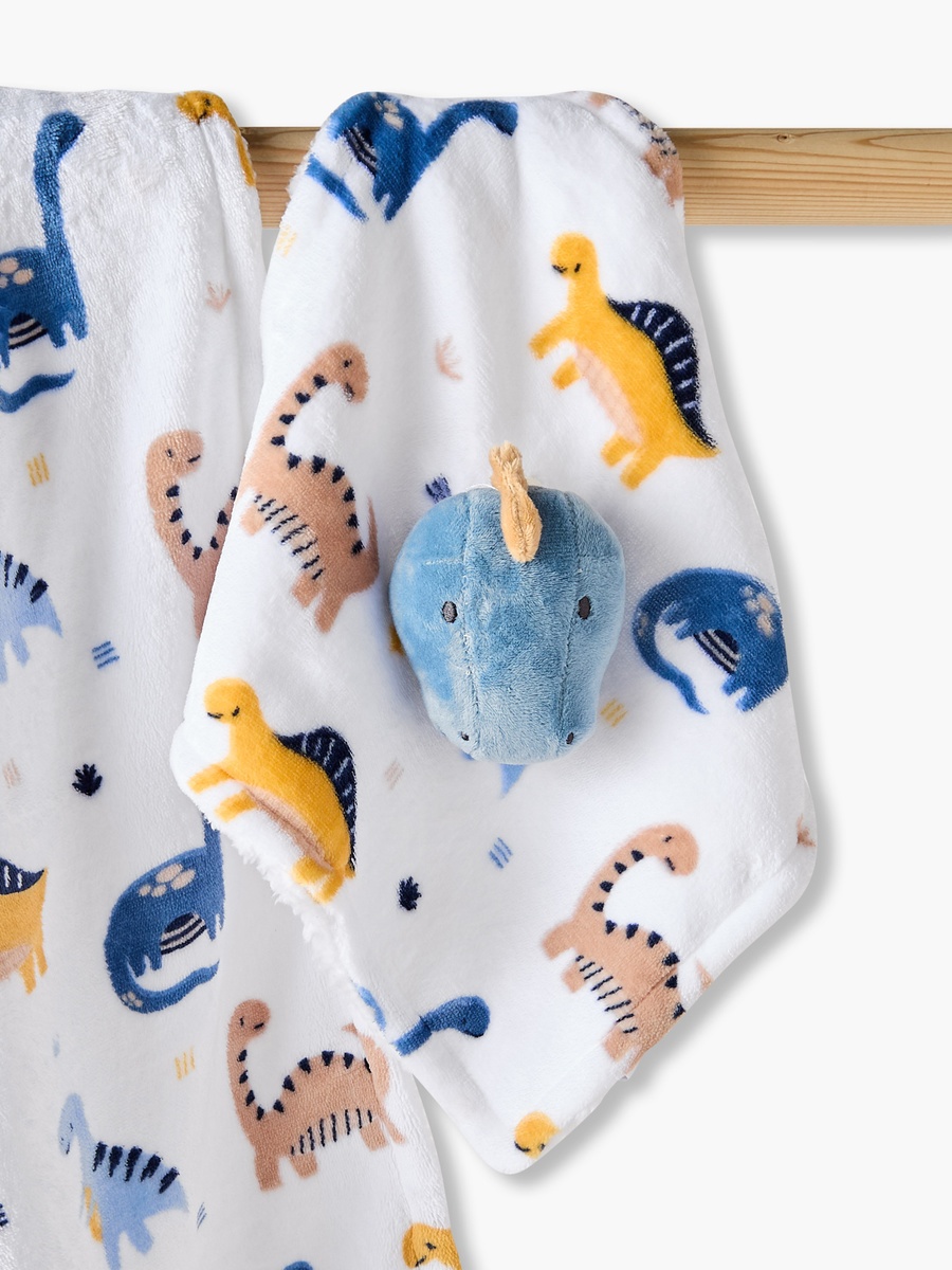 Raschel Blanket and Security Blanket with Dinosaur Print - 75x100 cm