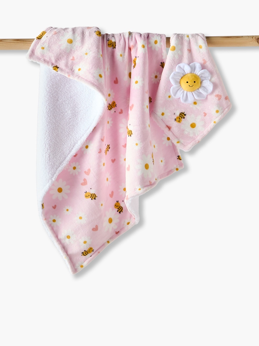 Raschel and Security Blanket with Floral Applique - 75x100 cm
