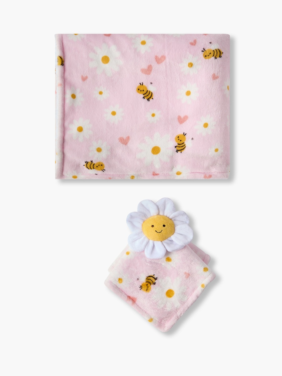 Raschel and Security Blanket with Floral Applique - 75x100 cm