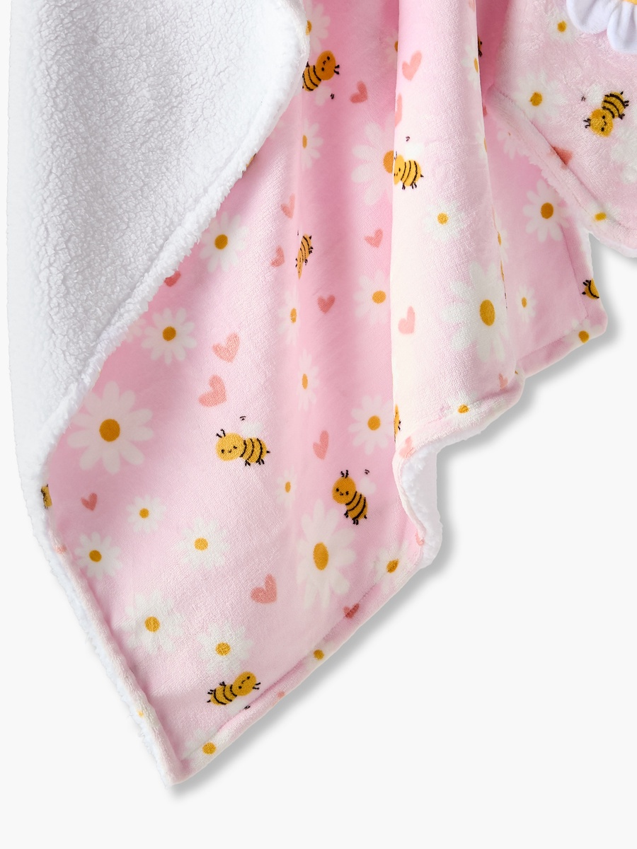 Raschel and Security Blanket with Floral Applique - 75x100 cm
