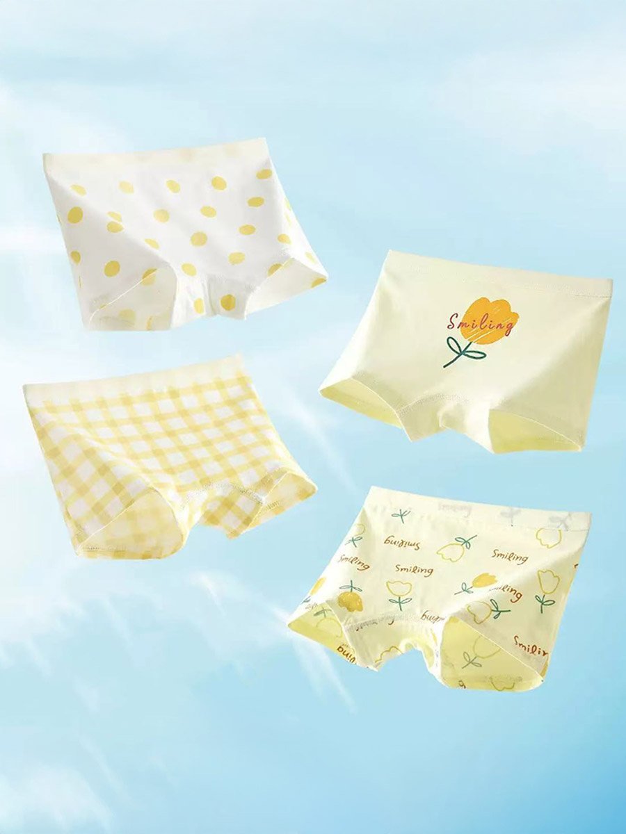 Pack of 4 - Girls Printed Cotton Boxers