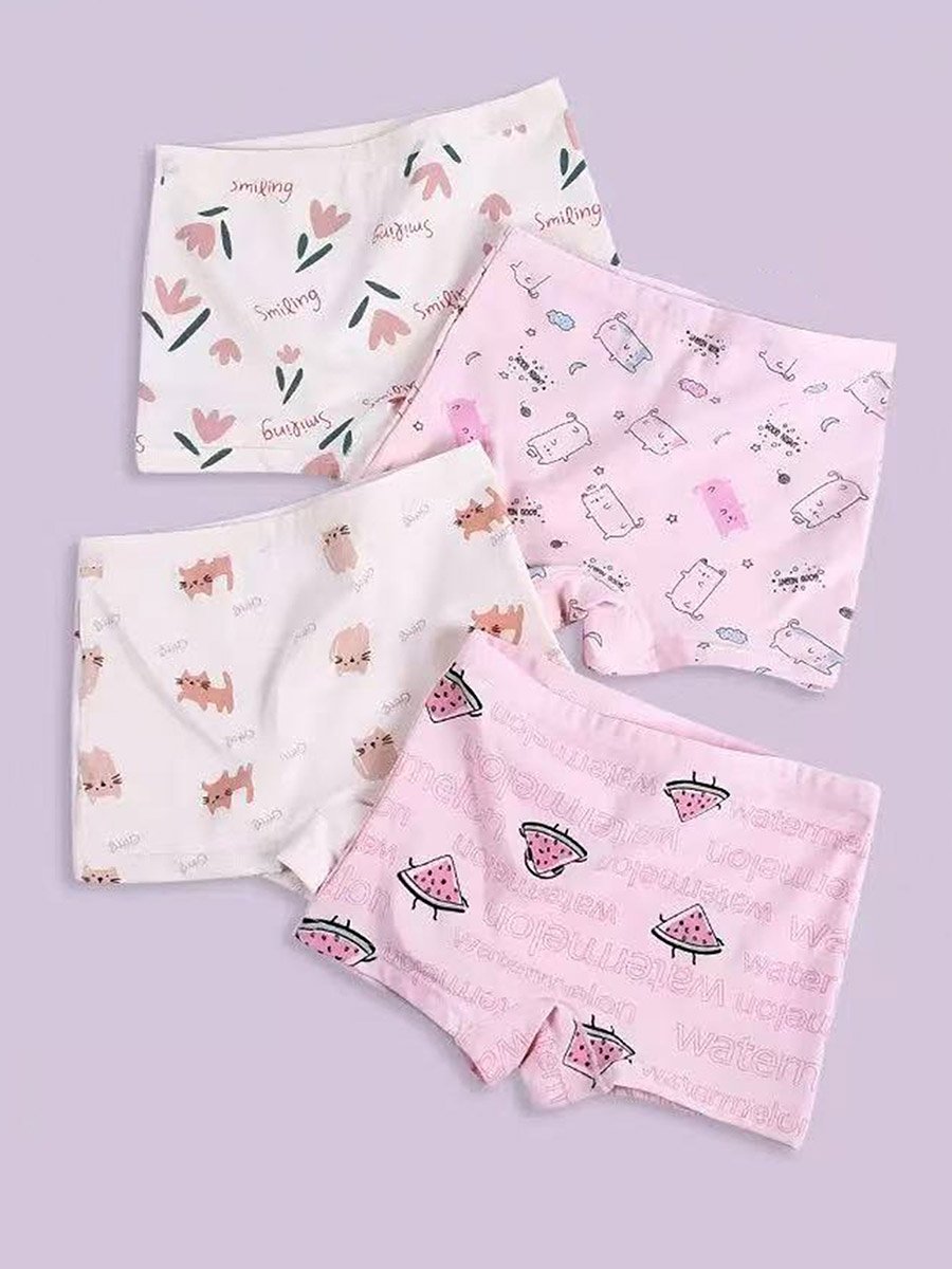 Pack of 4 - Girls Printed Cotton Briefs