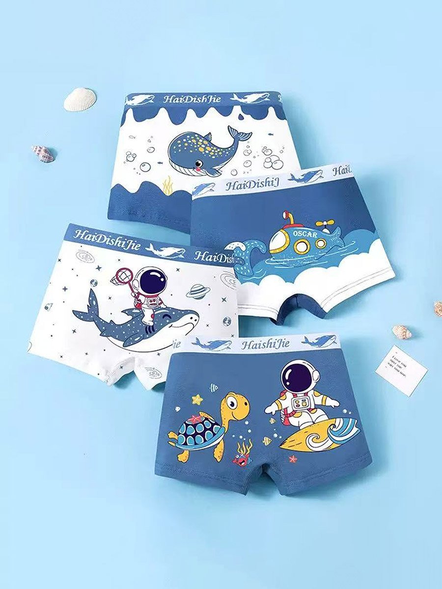 Pack of 4 - Boys Printed Cotton Boxers