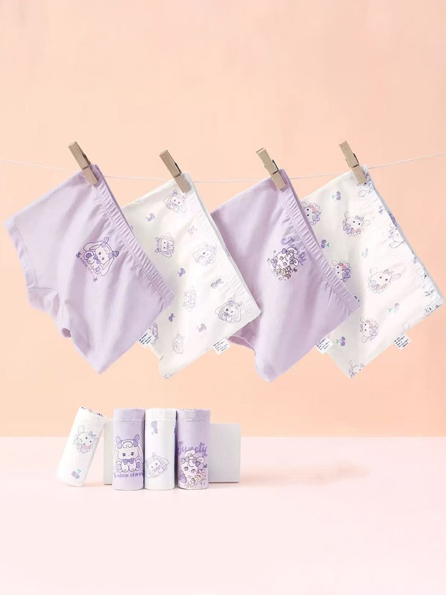 Pack of 4 - Girls Printed Cotton Briefs