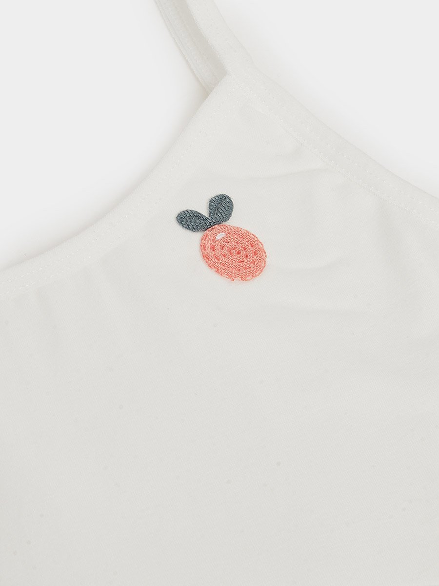 Girls Off-White Cotton Embroidered Vest