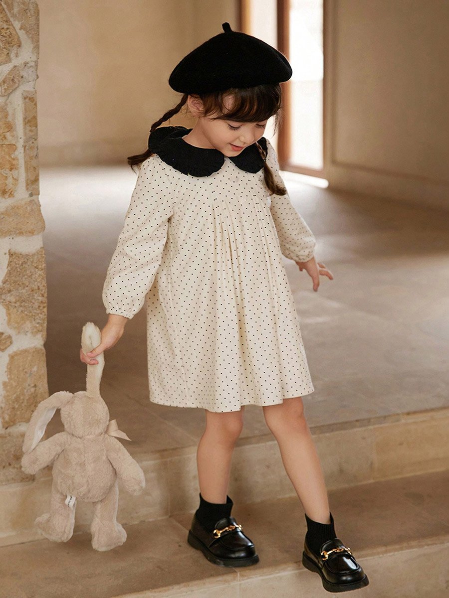 Girls Polka Dot Print Long Sleeve Dress