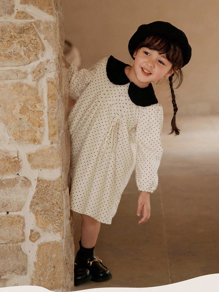 Girls Polka Dot Print Long Sleeve Dress