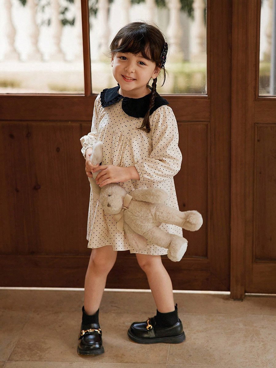 Girls Polka Dot Print Long Sleeve Dress