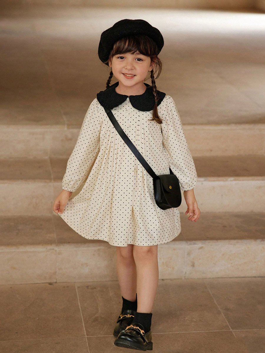 Girls Polka Dot Print Long Sleeve Dress