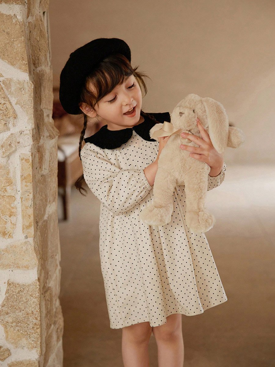 Girls Polka Dot Print Long Sleeve Dress