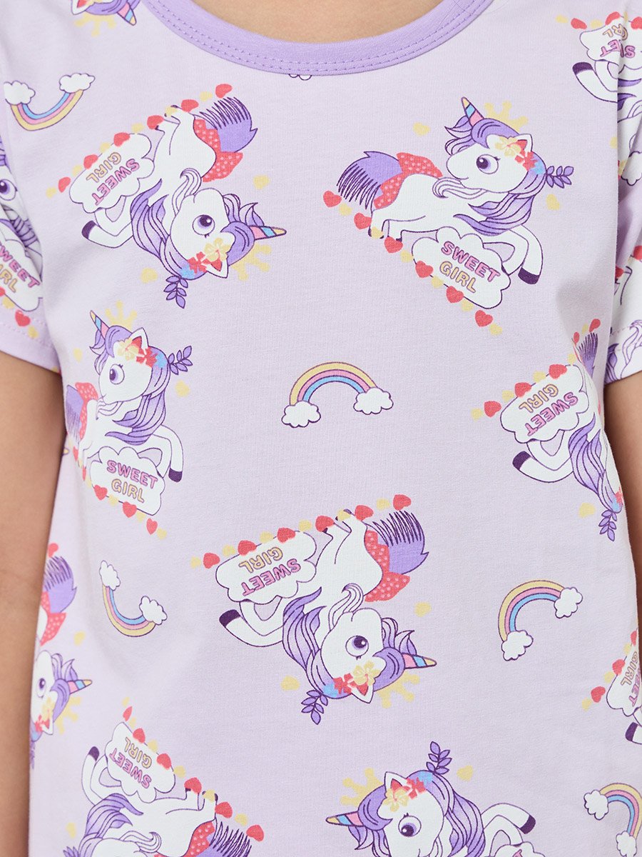 Girls Unicorn Printed T-Shirt and Shorts Pyjama Set