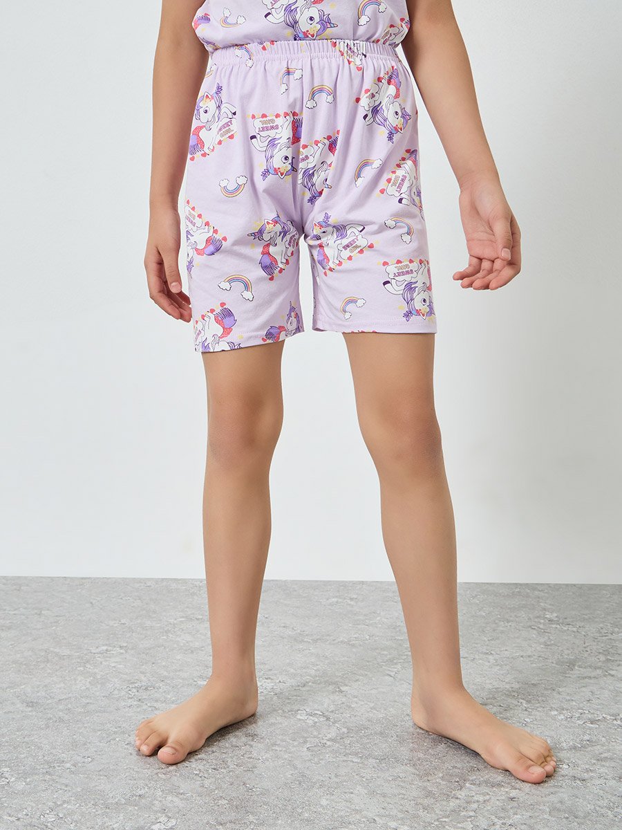 Girls Unicorn Printed T-Shirt and Shorts Pyjama Set