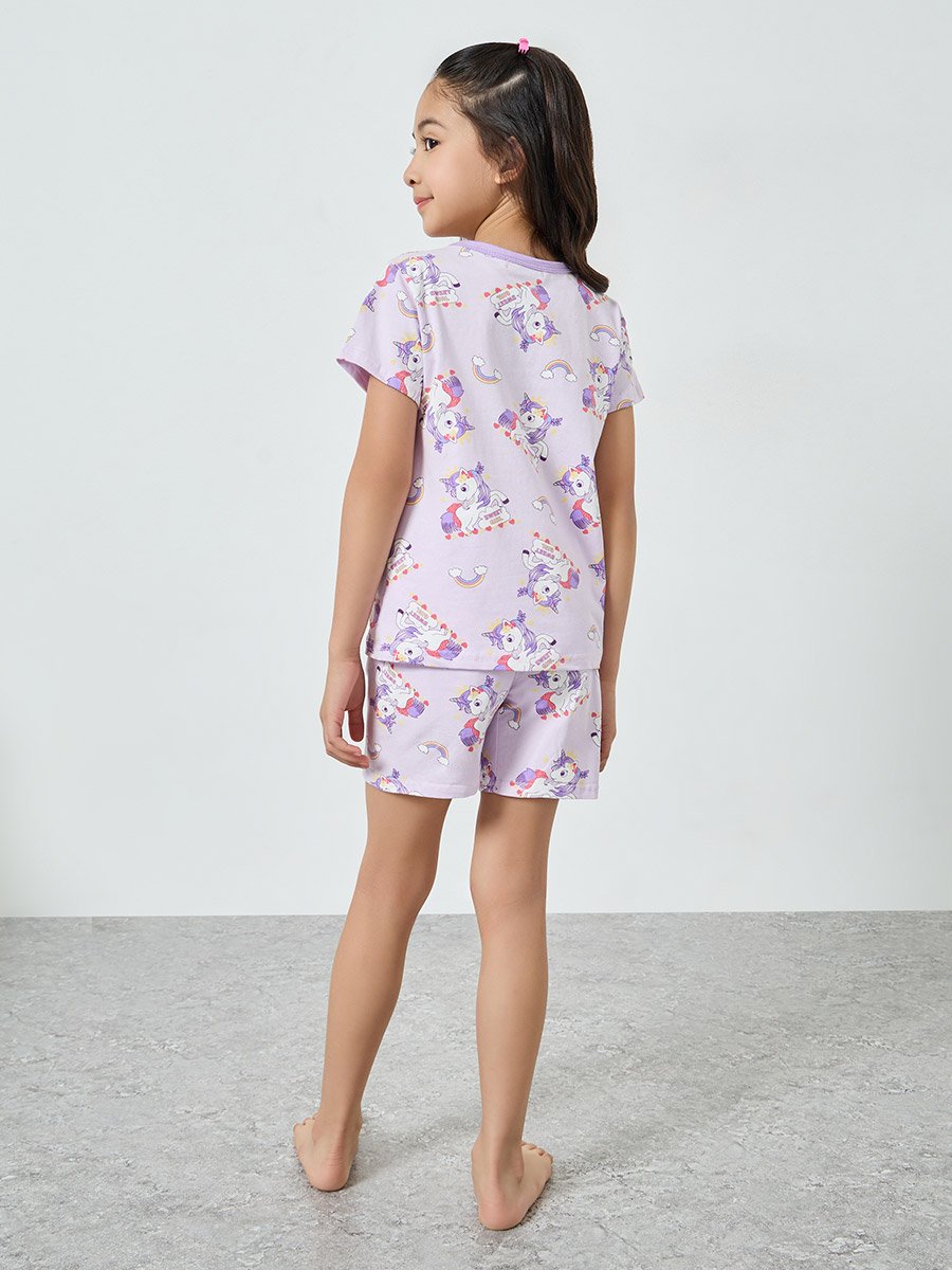 Girls Unicorn Printed T-Shirt and Shorts Pyjama Set