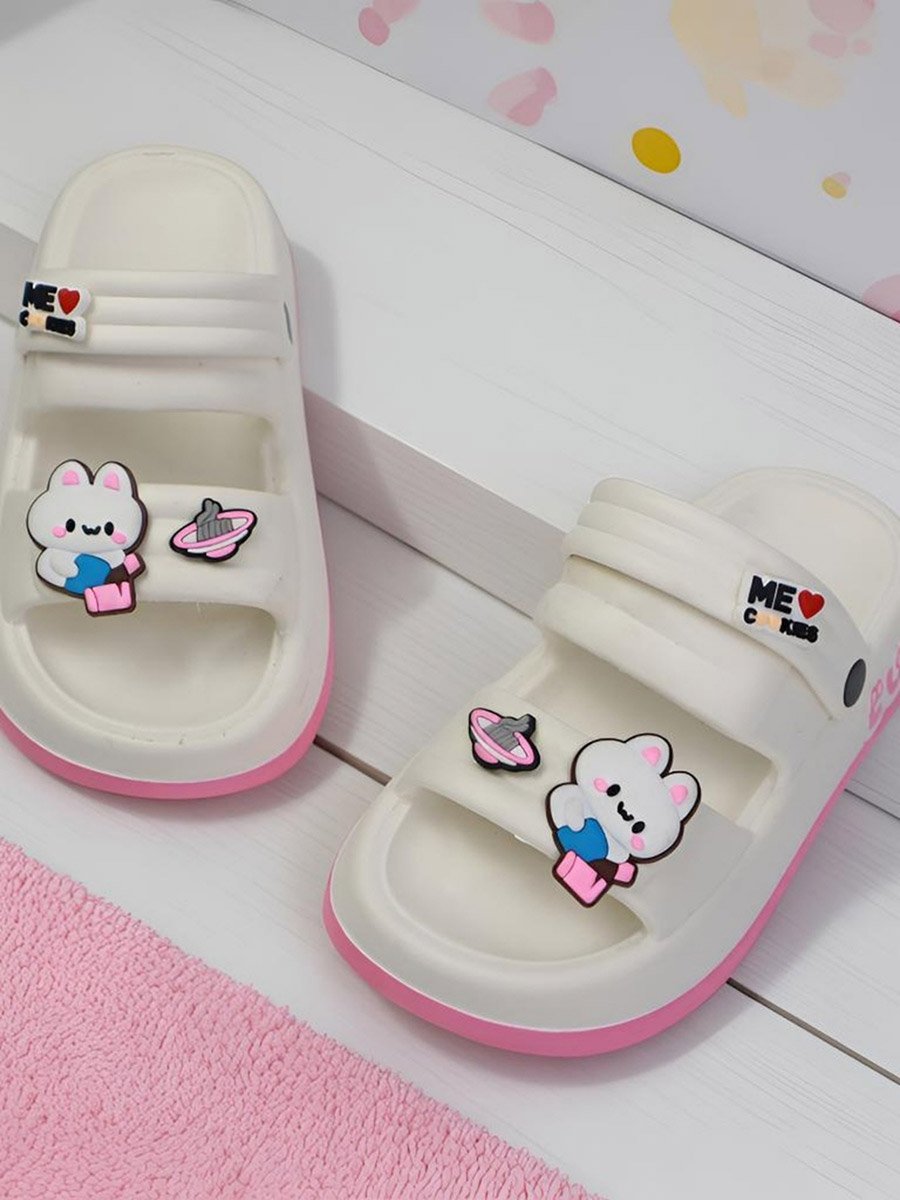 Kids Pink Graphic Charms Slides