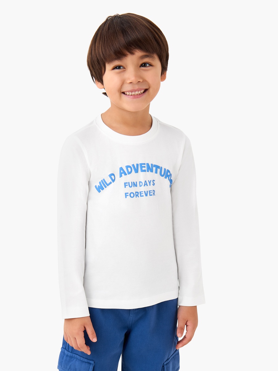 Cotton Crew Neck T-Shirt with Slogan Print