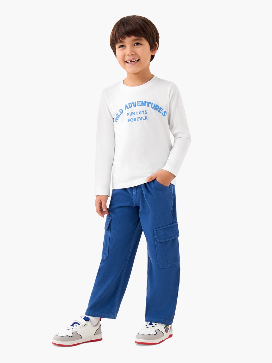 Cotton Crew Neck T-Shirt with Slogan Print