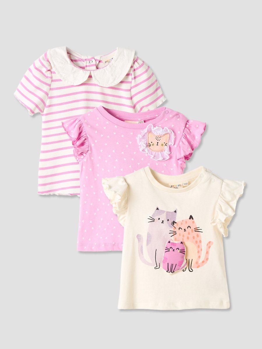 Set of 3 -Round Neck Sleeveless T-Shirts with Print