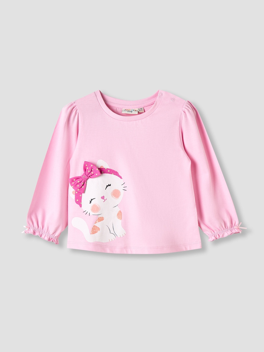 Cotton Round Neck T-Shirt with Snap Button Closure
