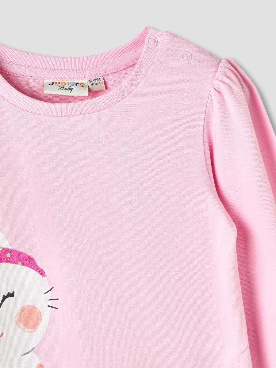 Cotton Round Neck T-Shirt with Snap Button Closure