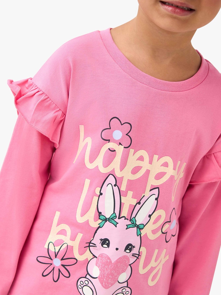 Crew Neck Long Sleeve T-Shirt with Bunny Graphic Print
