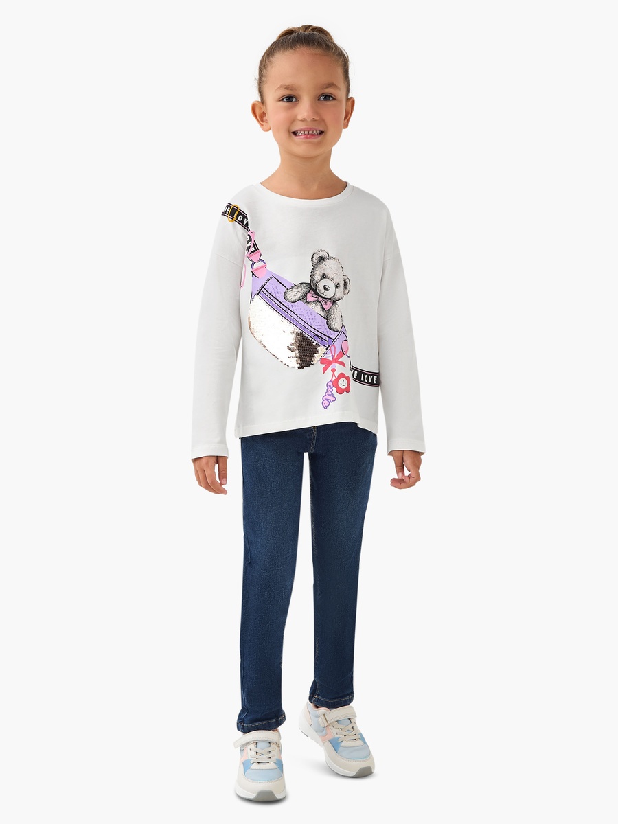Crew Neck Long Sleeve T-Shirt with Sequin Detail