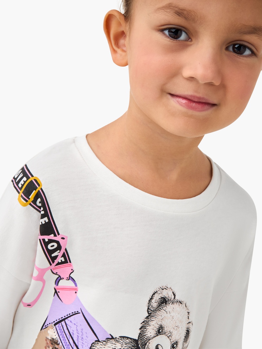 Crew Neck Long Sleeve T-Shirt with Sequin Detail