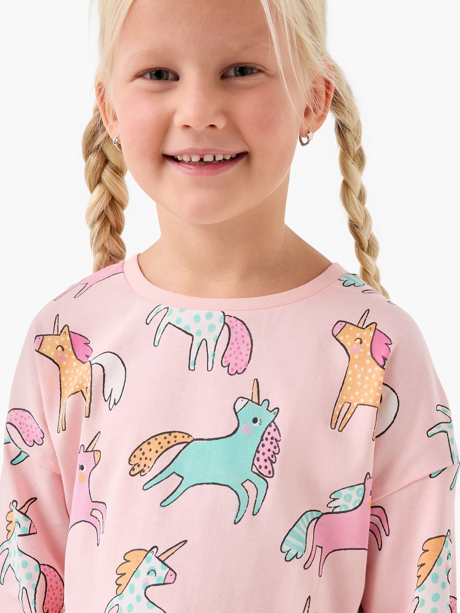 Cotton Crew Neck T-Shirt with Unicorn Print
