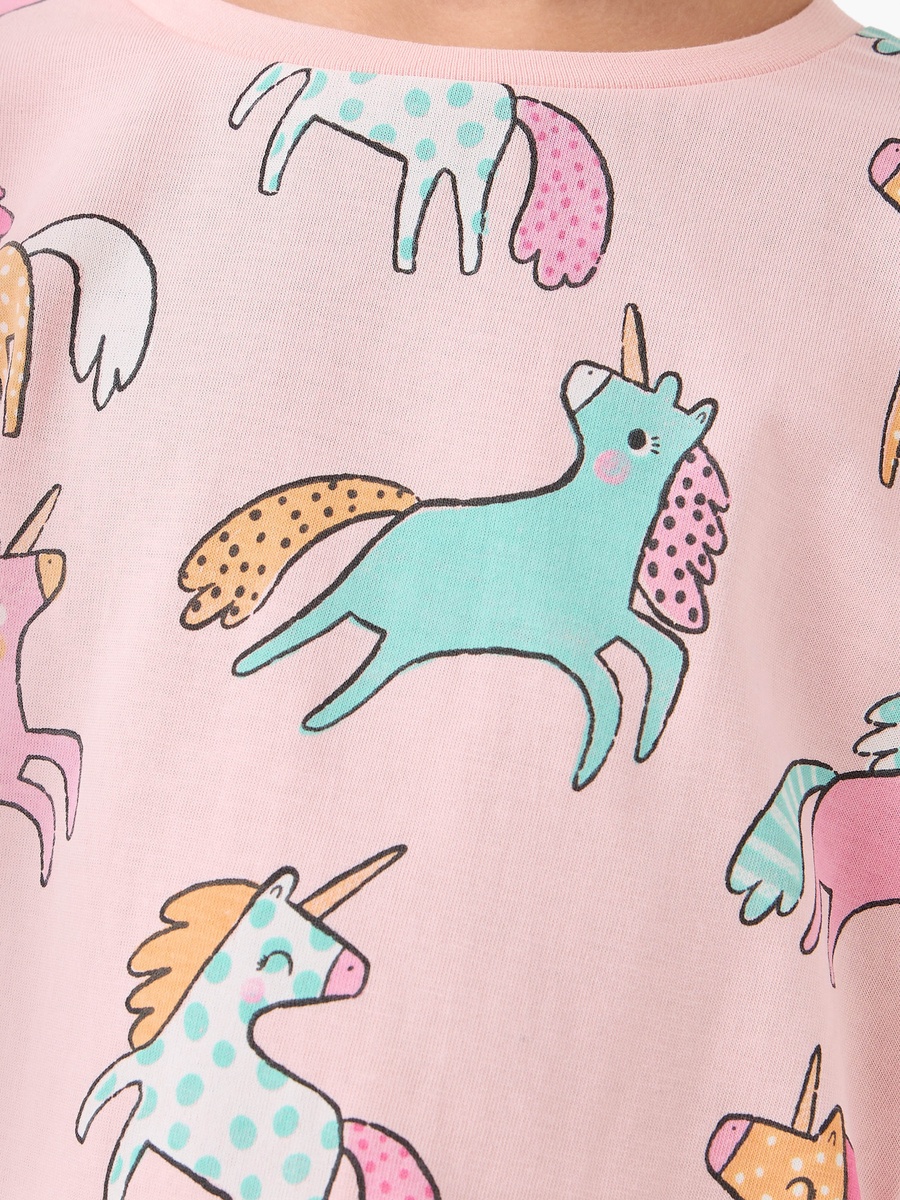Cotton Crew Neck T-Shirt with Unicorn Print