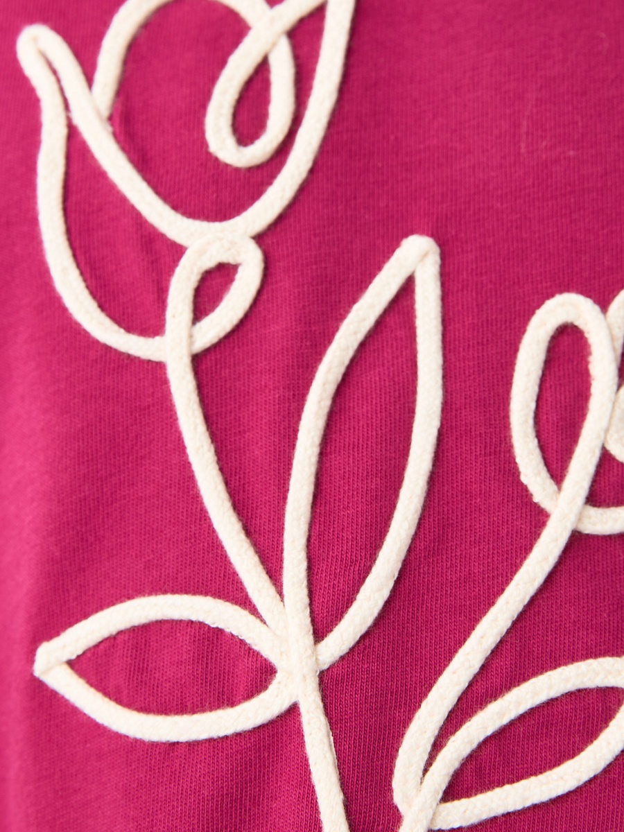 Crew Neck Long Sleeves T-Shirt with Floral Detail
