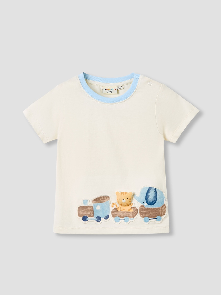 Set of 3 - Cotton Crew Neck T-Shirt with Applique Accent