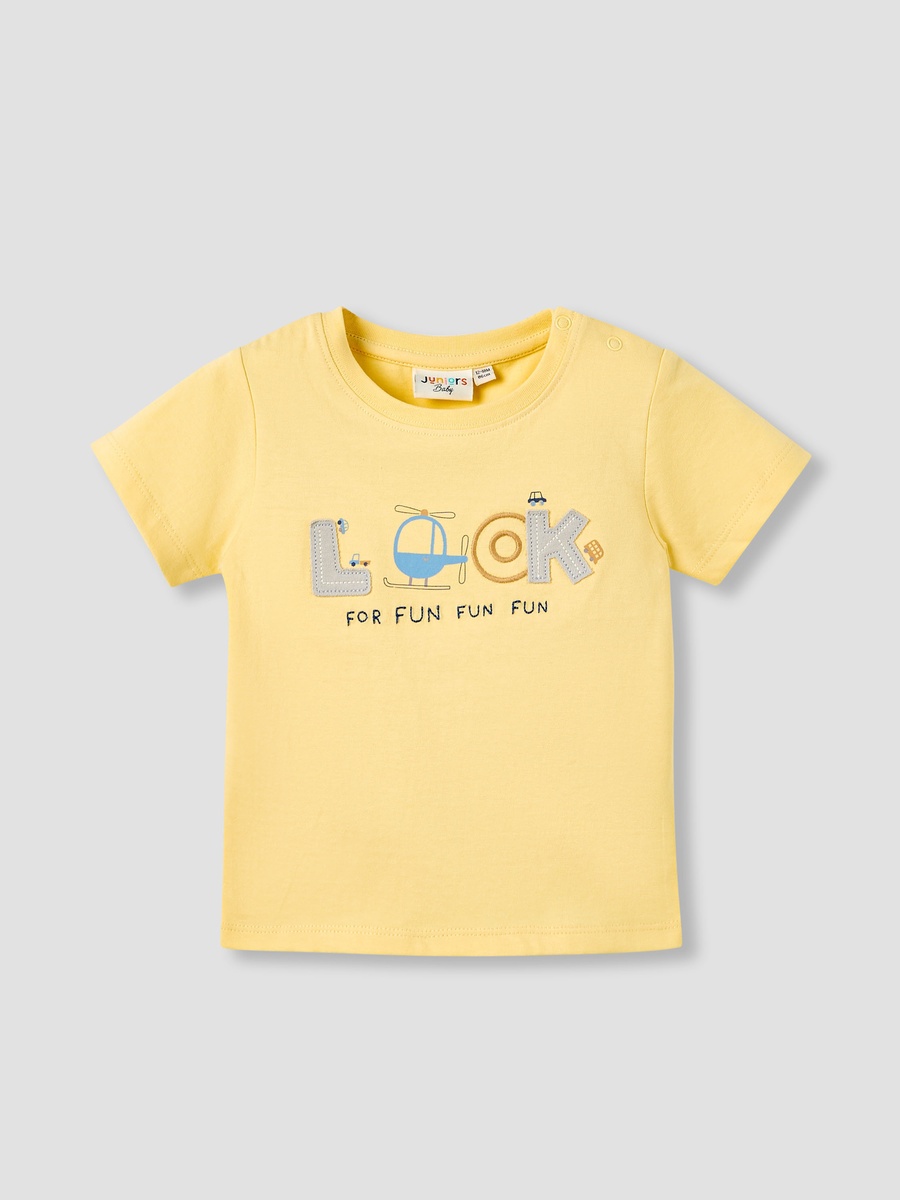 Set of 3 - Cotton Crew Neck T-Shirt with Applique Accent