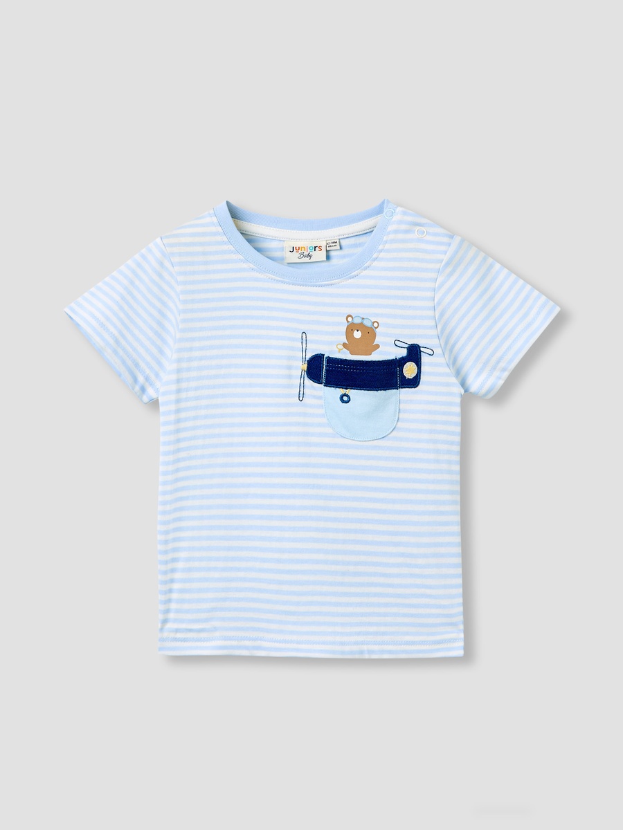 Set of 3 - Cotton Crew Neck T-Shirt with Applique Accent