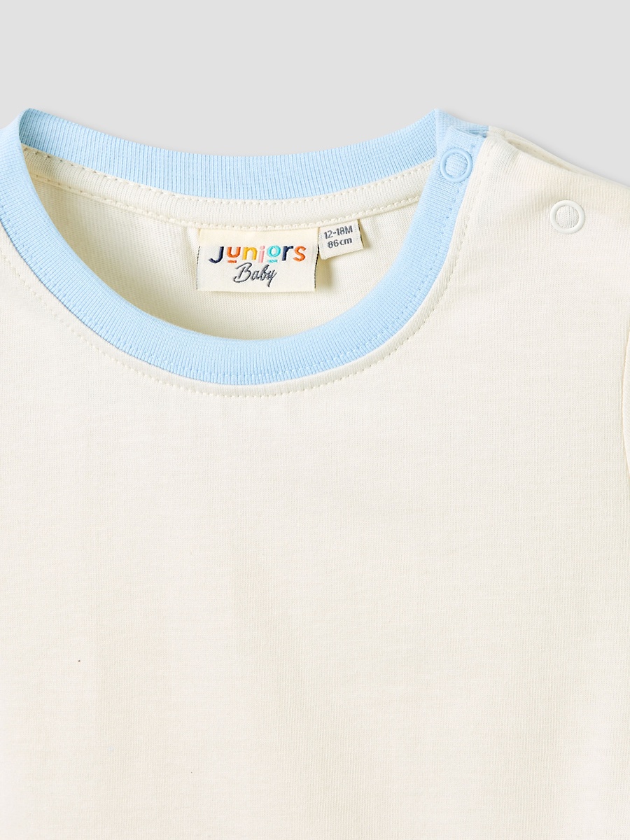 Set of 3 - Cotton Crew Neck T-Shirt with Applique Accent