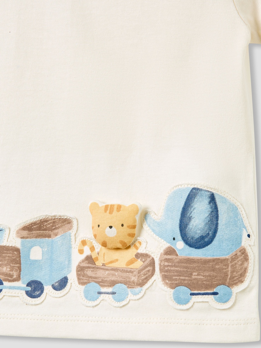 Set of 3 - Cotton Crew Neck T-Shirt with Applique Accent