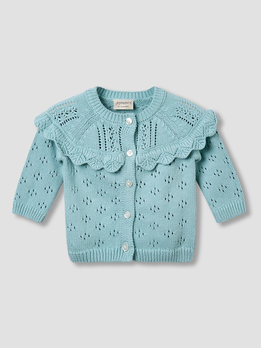 Round Neck Cotton Cardigan with Knit Texture