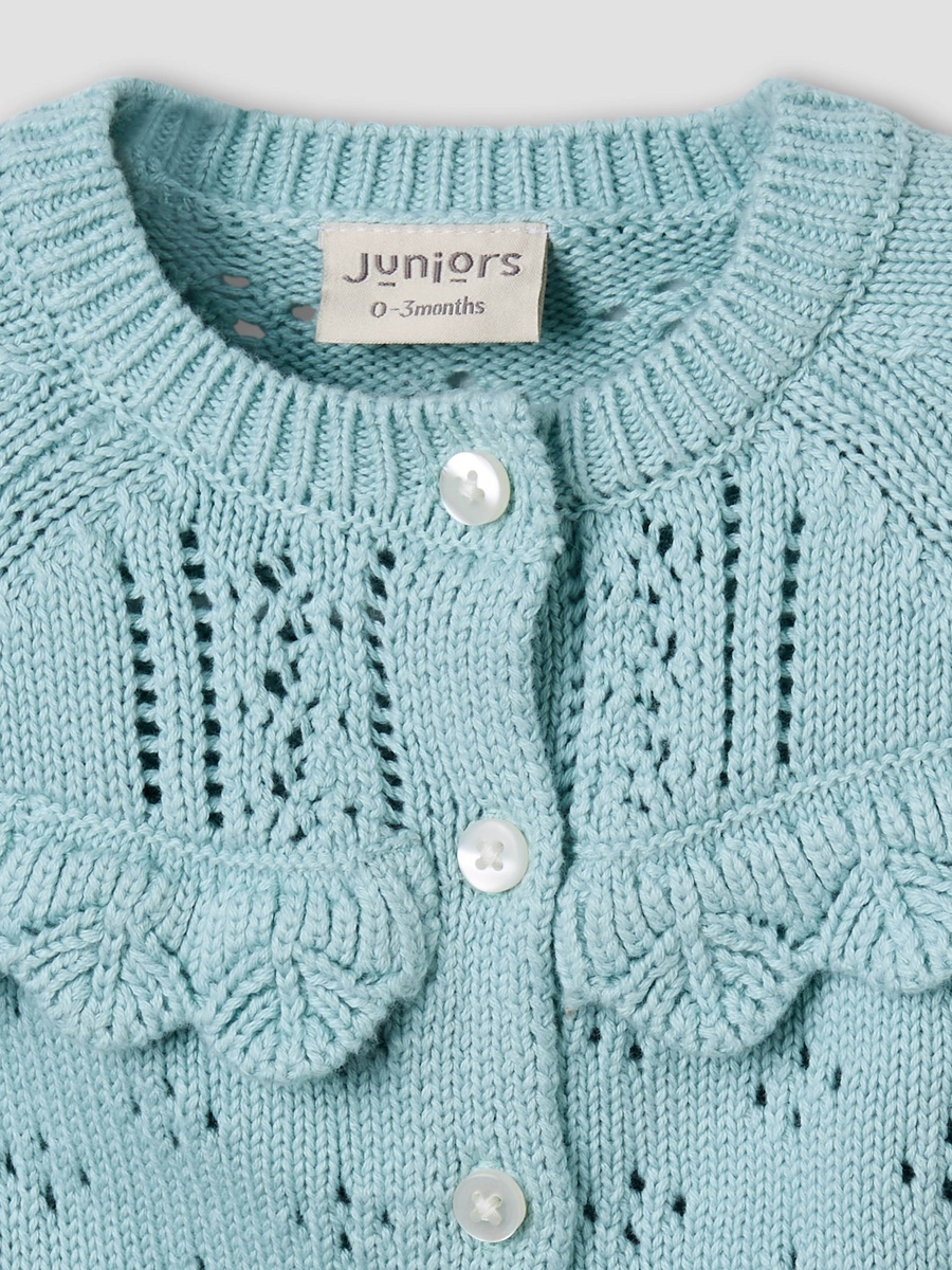 Round Neck Cotton Cardigan with Knit Texture