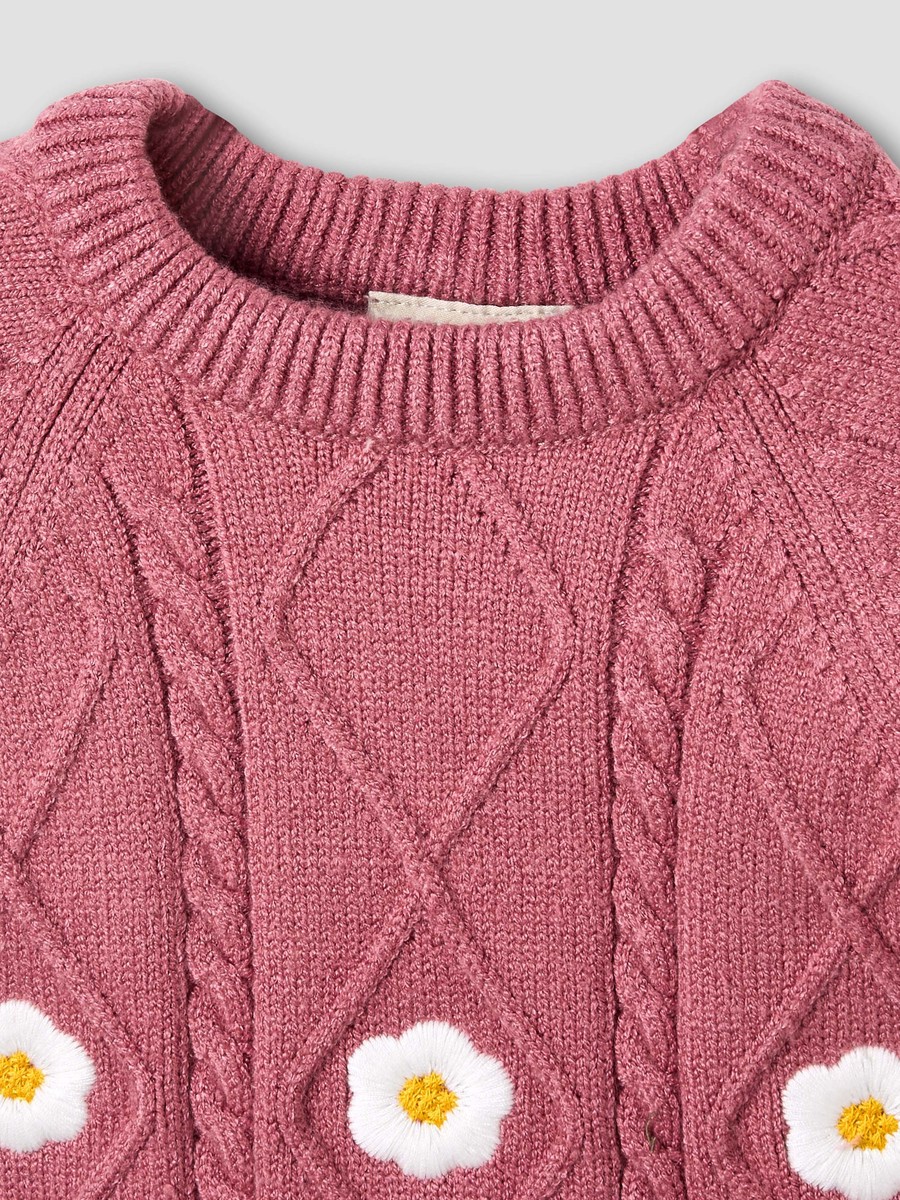 Round Neck Sweater with Floral Embroidery