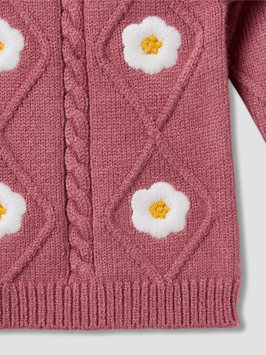Round Neck Sweater with Floral Embroidery