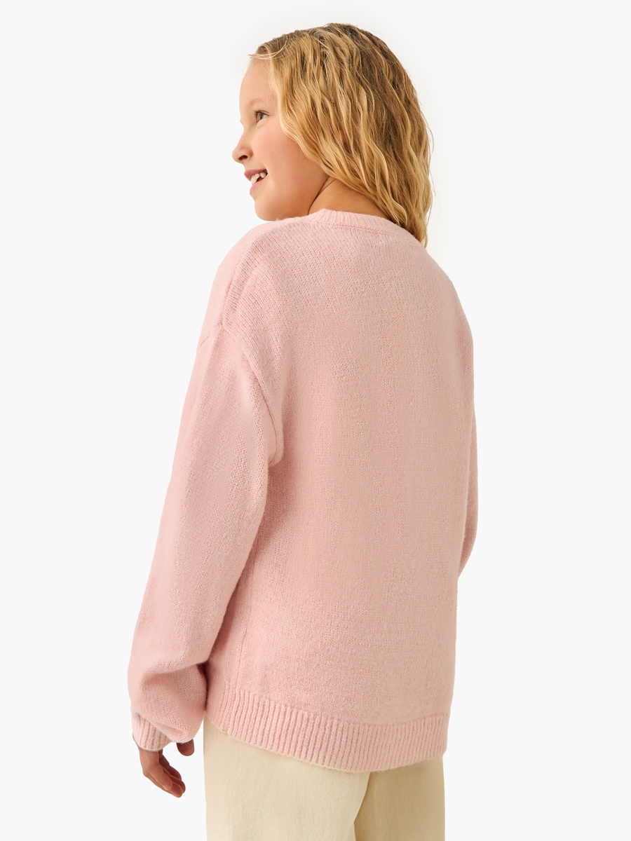 Crew Neck Cardigan with Floral Accent